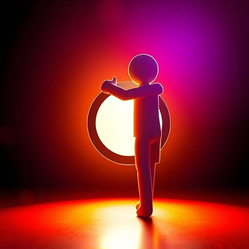 A stylized image representing accessibility, featuring a figure with outstretched arms embracing a circle, symbolizing inclusivity.